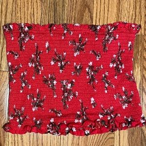 Red floral smocked top